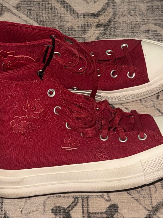 Converse Shoes - Converse Red High-Top Sneakers with 3D Floral appliqué